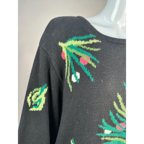 Belle Isle  Poinsettia Holiday Sweater  1X Black   Cotton Blend - Picture 12 of 16